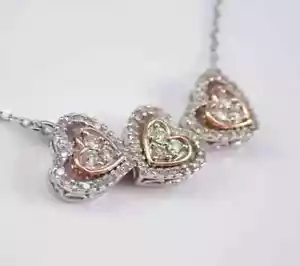 1.50 Ct Real Moissanite Heart Pendant Necklace 18'' 14K Two Tone Gold Plated - Picture 1 of 5