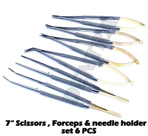 6 PCS Dental Castroviejo Needle Holder Forcep Suture Tweezer 7" Eye Set - Picture 1 of 4