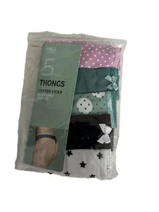 M&S COLLECTION GREEN MIX 5 PACK COTTON PRINTED THONGS - Picture 1 of 3