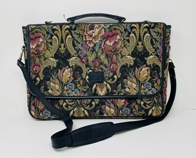 De Colección Geoffrey Beene Maletín Portafolio Bandolera Bolso Mensajero Tapiz Floral Foto 1 de 4