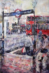 NUEVA PINTURA SERA KNIGHT ORIGINAL ACUARELA ""Londres hacia el metro  - Imagen 1 de 1