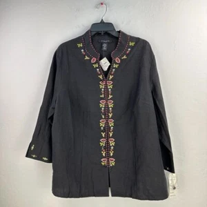 Silkland Jacket Womens 2X Black Embroidered Floral Woven Grannycore Boho NWT - Picture 1 of 6