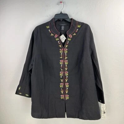 Silkland Jacket Womens 2X Black Embroidered Floral Woven Grannycore Boho NWT - Image 1 of 4