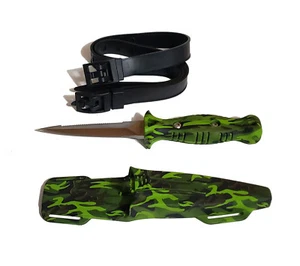 Cuchillo Punta de Pesca Submarina Cuchillo de Buceo Dentado 420 Acero Inoxidable Camuflaje Verde - Imagen 1 de 11