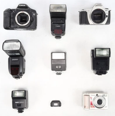 Lot of Canon Camera Bodies and Flashes for Parts or and Repair (AS-IS) - Image 1 of 4