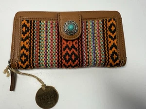 Myra Tasche Leder Webstoff Türkis Druckknopf Southwestern Style Lg Gr Geldbörse Neu - Bild 1 von 7