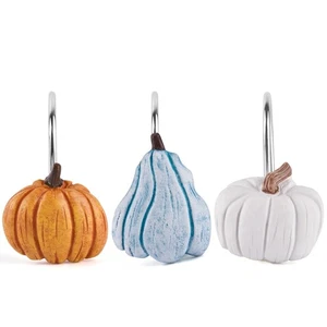 Autumn Decorative Shower Curtain Hooks Rings 12PCS Pumpkin Shower Curtain Bat... - Picture 1 of 6