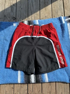 Bermuda de natação Nautica Competition vermelha preta com cordão baús de surf - Imagem 1 de 4