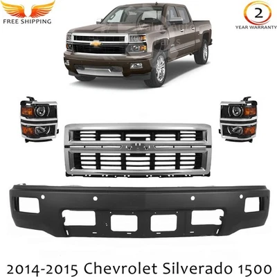 Front Bumper Paintable & Grille Kit For 2014-2015 Chevrolet Silverado 1500 Foto 1 de 4