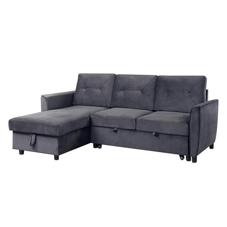 Lilola Home Hudson Dark Gray Velvet Reversible Sleeper Sectional Sofa With Stora
