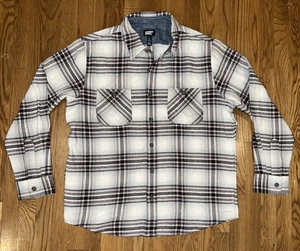 Lands End Men's Rugged Flannel Work Shirt L Plaid Heavy Fabric NWOT Ivory Burgun - Picture 1 of 9