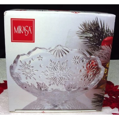 "Cuenco con patas de copo de nieve de cristal Mikasa 5"" nuevo en caja abierta WY960/210 Japón" Foto 1 de 3
