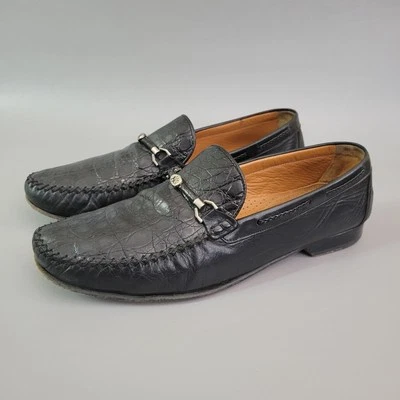 Mezlan Men's Loafers 12 M Black Crocodile Leather Horse Bit Logo Slip On Shoes - Image 1 of 4
