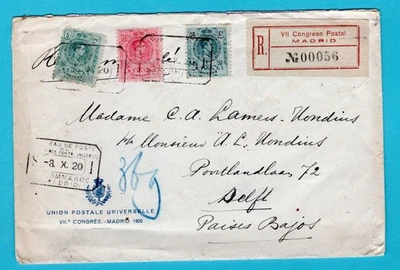 SPAIN R cover VII UPU congres 1920 Madrid from Dutch Delegation to Netherlands - Image 1 of 2
