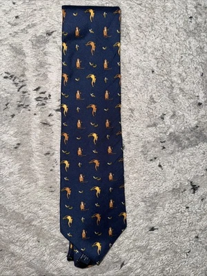 Corbata para hombre Brooks Brothers azul con patrón de mono y plátano Foto 1 de 4