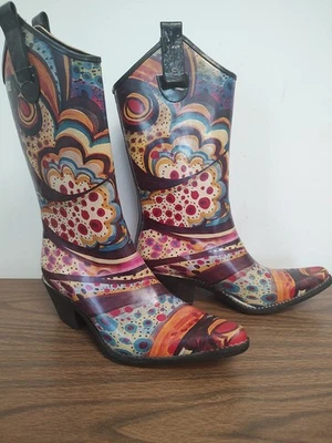 Puddles Rain Boots Nomad Madeline Abstract Print Western Cowgirl  Womens Size 6 - Image 1 of 4