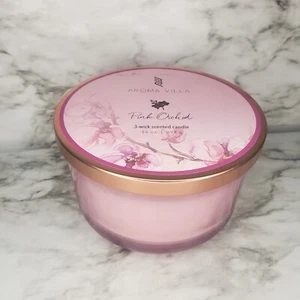 Aroma Villa 3 Wick Scented Candle 14 Oz - Pink Orchid (Floral Scent) Glass  - Picture 1 of 3