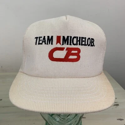 MICHELOB BEER - Vtg 80s-90s Off-White Corduroy SnapBack Team CB High Crown Hat - Image 1 of 4