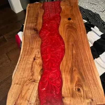 Red Epoxy Table Top , River Coffee Table, Wood Dining Table Decor - Image 1 of 3