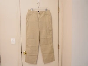 BASIC EDITION Beige Cotton Flat Front Pockets Shtaight Leg Casual Pants Size 10 - Picture 1 of 3
