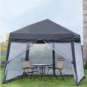 Folding Pop-Up Canopy With Mosquito Net Grey Easy to Assemble With Carrying Bag - Picture 1 of 2