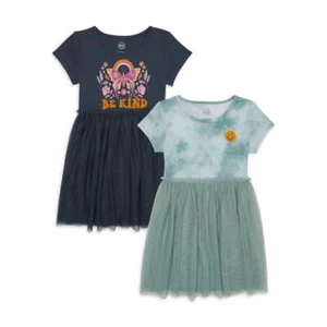 Wonder Nation Tutu Dress Girls Size 7-8 Short Sleeve Fun Graphics Pull-On 2-Pack - Picture 1 of 5