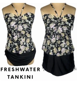 Freshwater Plus Size Black Floral Tankini And Skirtini Set Size 2X - Picture 1 of 11