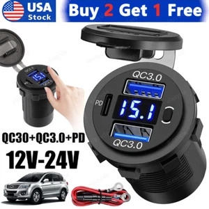 Ładowarka samochodowa USB Podwójny port QC3.0 PD z woltomierzem Gniazdo wylotowe do kamperów 12V łodzi - Zdjęcie 1 z 10