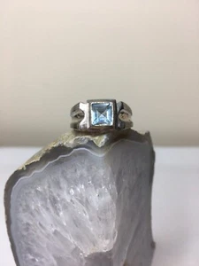 Handmade Faceted Blue Topaz, Sterl.Silver Ring. Size 7 3/4. Stone size 6mm x 6mm - Picture 1 of 3