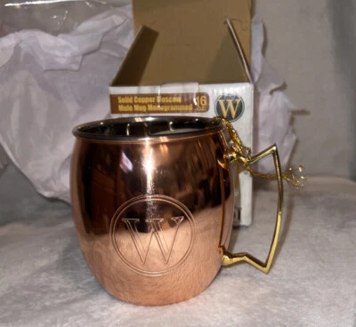 Твердая медная московская кружка-мул старая голландская с монограммой буква «W» 16 унций с никелевой подкладкой - Изображение 1 из 4