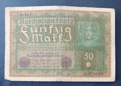 GERMANY - 1919 - 50 MARK - BANKNOTE - NR.278891 - CIRCULATED - Image 1 of 2