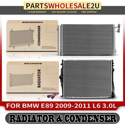 Juego de 2 Kit de refrigeración de radiador y condensador de CA para BMW 128i 2011-2013 Z4 2009-2011 Foto 1 de 4