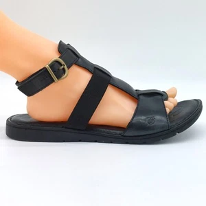 Born Sandals Women Sz 10M Black Leather Gladiator Boho Chic Ankle Strap Comfort - Picture 1 of 10