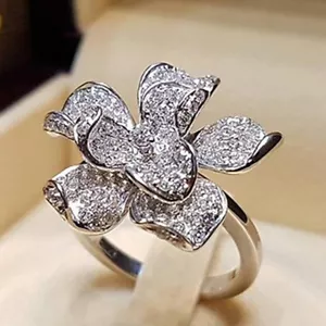 Elegant 925 Silver Filled Big Flower Rings Women Cubic Zirconia Jewelry Sz 6-10 - Picture 1 of 6