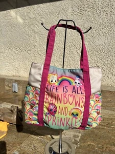 Shopkins Life Is All Rainbows and Sprinkles Bright Canvas Tote Bag Lined - Picture 1 of 6