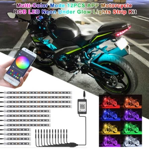 12in1 Motorrad LED RGB Streifen Beleuchtung Unterboden Atmosphäre Licht mit APP - Zdjęcie 1 z 12