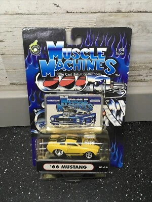 B1* Muscle Machines 1966 Mustang Yellow / Black Stripes Pack 2001 1:64 New - Image 1 of 3