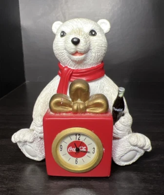 Vintage Coca Cola Collectible White Polar Bear Mini Clock USED Foto 1 de 4