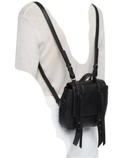 ALLSAINTS Fin Leather Mini Backpack in BLACK, Small Rucksack.£178
