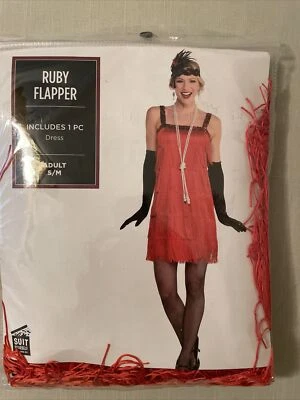 Ruby Red Fringe Flapper Halloween Costume Dress ~ Adult Sm / Med (6-8) NEW - Image 1 of 4