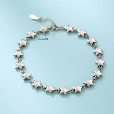 . S925 Sterling Silver Chain 7mm Star Link Bracelet 10-11g 6.7-7.5inch L - Image 1 of 4