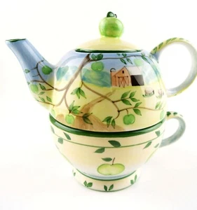 3 pcs Mesa International Handcrafted in China Yellow Green Blue Apple Teapot - Picture 1 of 12