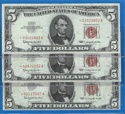1963 $5 USN-Legal Tender *Rare* Star 3) Notes,Red Seal,Circ VF,Nice! - Image 1 of 3