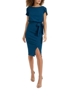 Kensie Women's Tulip-Sleeve Tie-Waist Sheath Dress - Teal - 8 - Picture 1 of 4