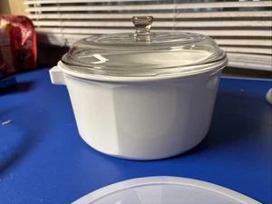 Vintage Nouveau Princess House weiße runde Kasserolle 2 3/4 Quart mit 2 Deckeln - Bild 1 von 5