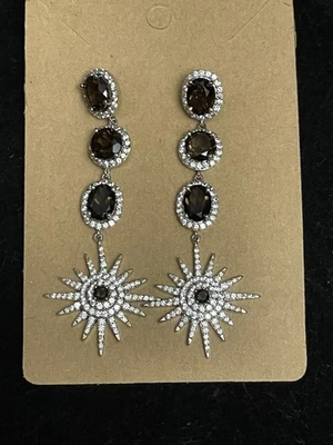 Nuevas Rarezas Cuarzo Ahumado Circón Blanco Pendientes Colgantes Plata de Ley Foto 1 de 3