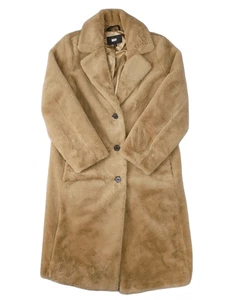 Abrigo DKNY Para Mujer Pequeño de Piel Sintética Bronceado Camel Largo Invierno Cálido Suave Abrigo - Imagen 1 de 12