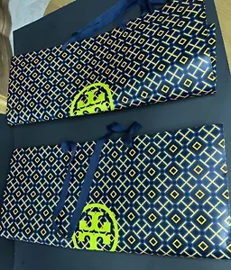 Neu Tory Burch Papier Einkaufstaschen 2er Set, marineblau orange extra groß 20”x16”x6” - Bild 1 von 11