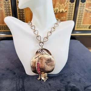 Vintage Gypsy Necklace Bronze Gold Tone Pomegranate Pendant. Judaica Gift - Picture 1 of 6