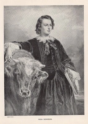 ARTISTA Y TORO - Cuaderno de bocetos de pintor de animales Rosa Bonheur 1894 grabado antiguo Foto 1 de 3